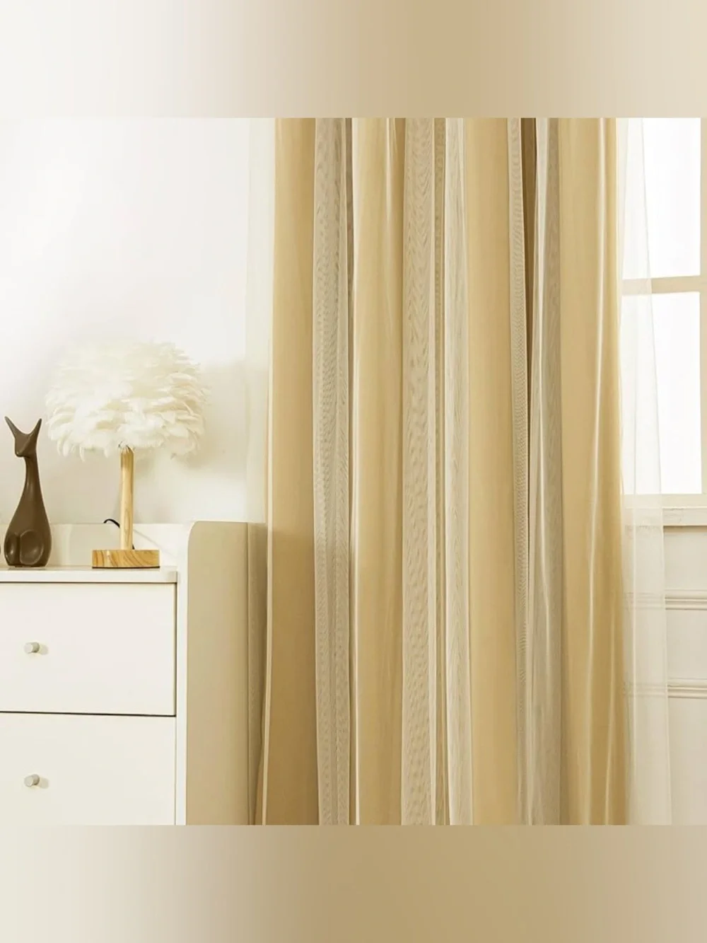 Lina Tan Drapes with Ivory Sheer Panels